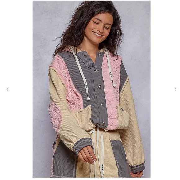 NWT POL Quilted Hoodie & Pants Set Pink/Grey - Picture 2 of 7